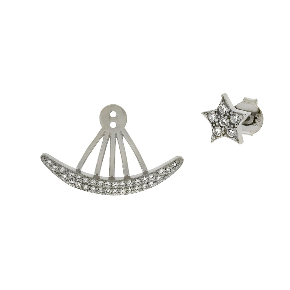 Sterling Silver Star CZ Ear Jackets Rhodium Earrings