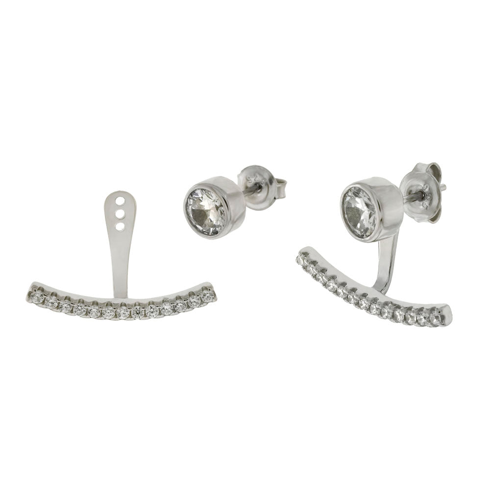 Sterling Silver Bezel Set 6mm Round CZ Ear Jacket Earrings