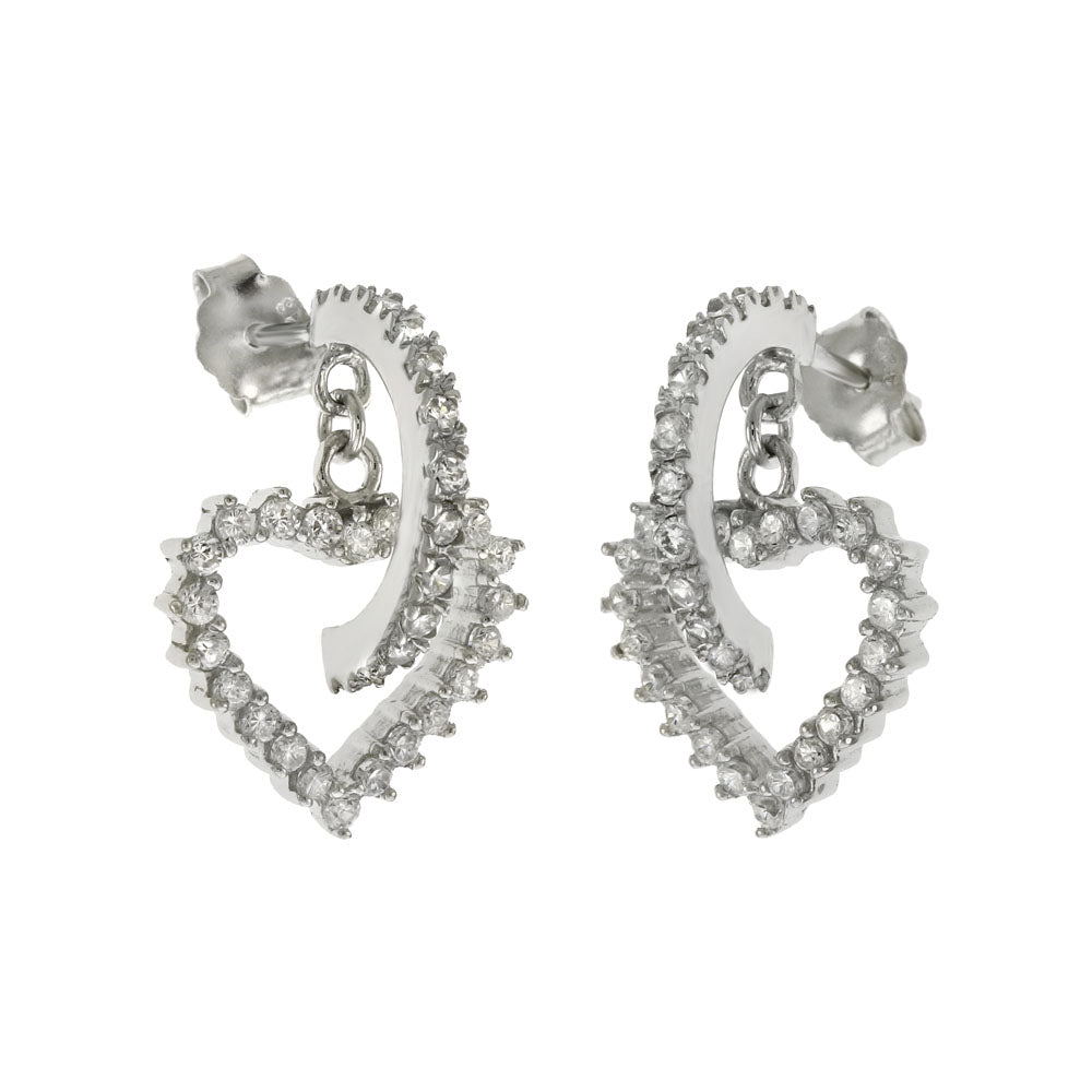 Sterling Silver Pave CZ Heart Earrings