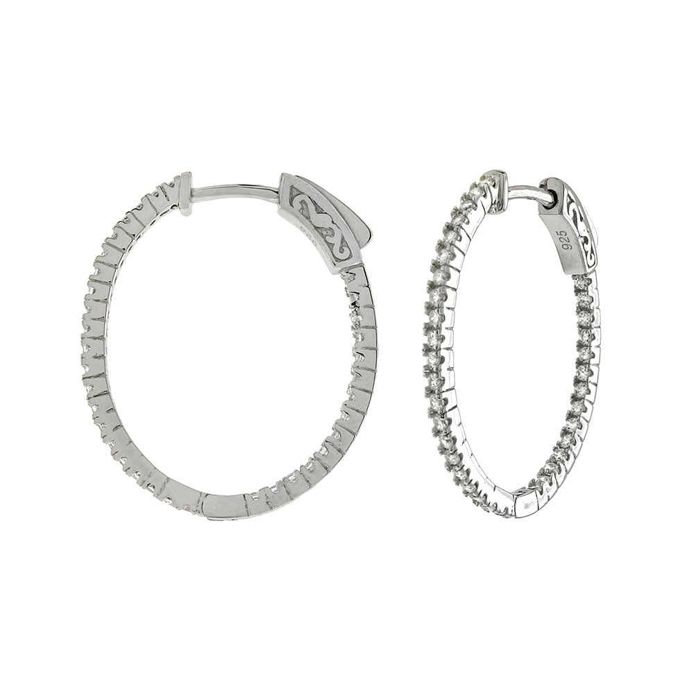 Sterling Silver Micro Pave CZ Inside Out Oval Hoop Earrings