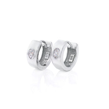 Sterling Silver Oval Cubic Zirconia Huggie Hoop Earrings