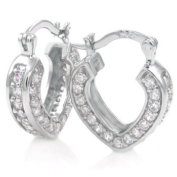 Sterling Silver Cubic Zirconia Heart Shape Hoop Earrings