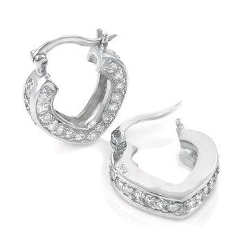 Sterling Silver Cubic Zirconia Heart Shape Hoop Earrings