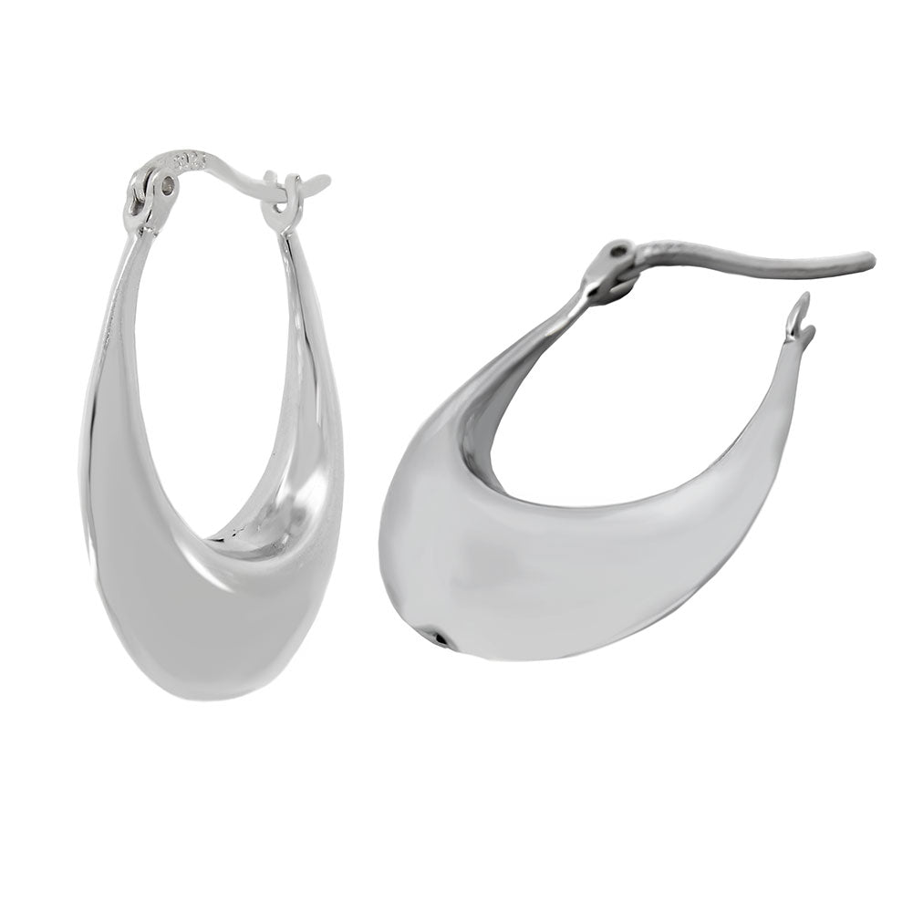 .925 Sterling Silver Rhodium Hoop Earrings