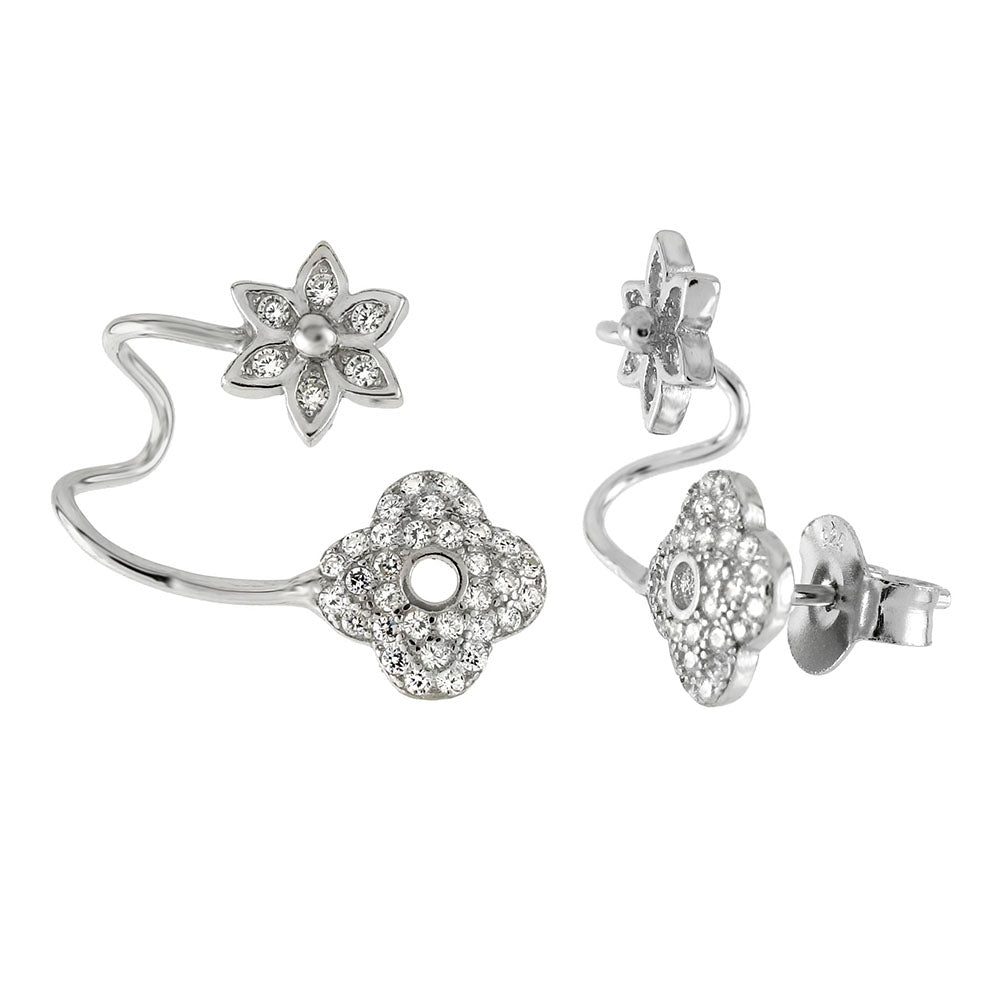 Sterling Silver CZ Ear Cuff W Earrings