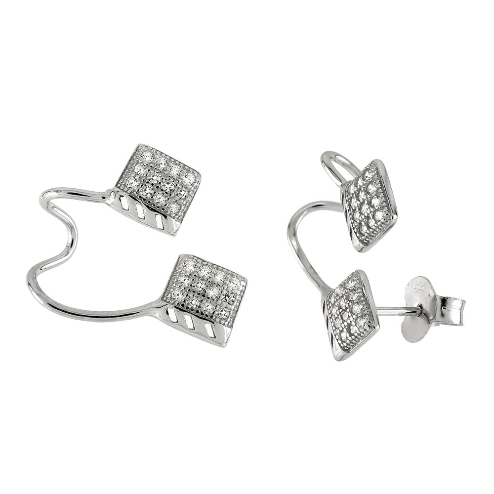 Sterling Silver Pave CZ Ear Cuff Earrings