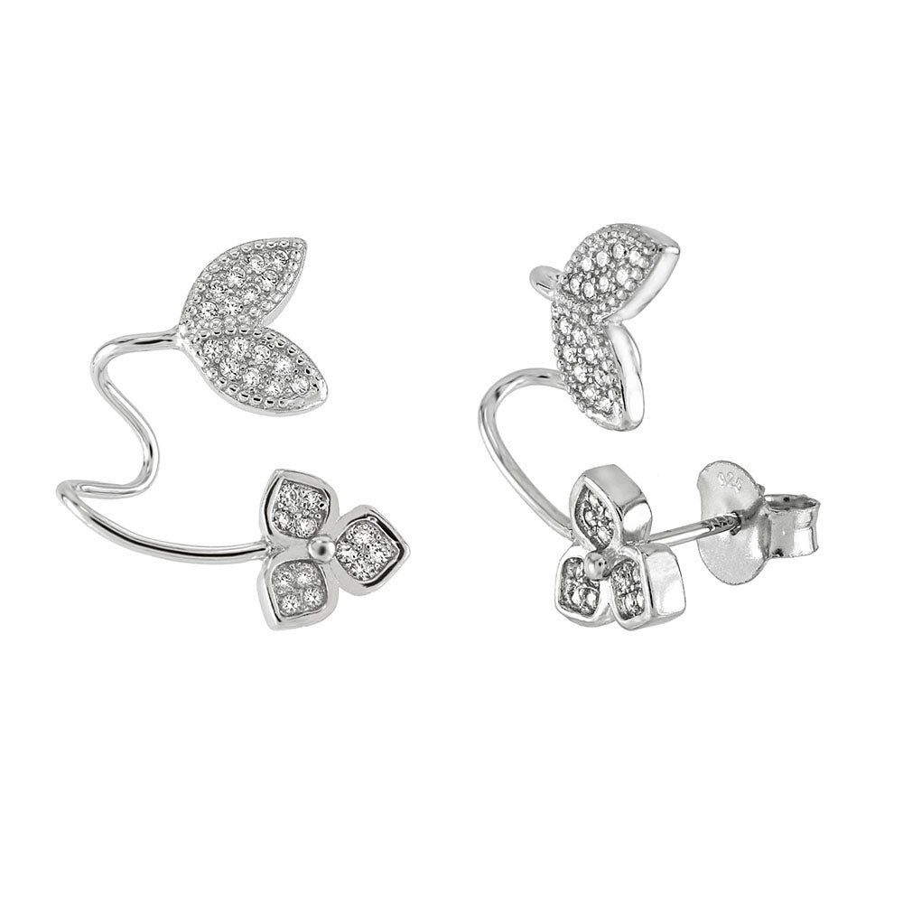 Sterling Silver CZ Flower Ear Cuff Earrings