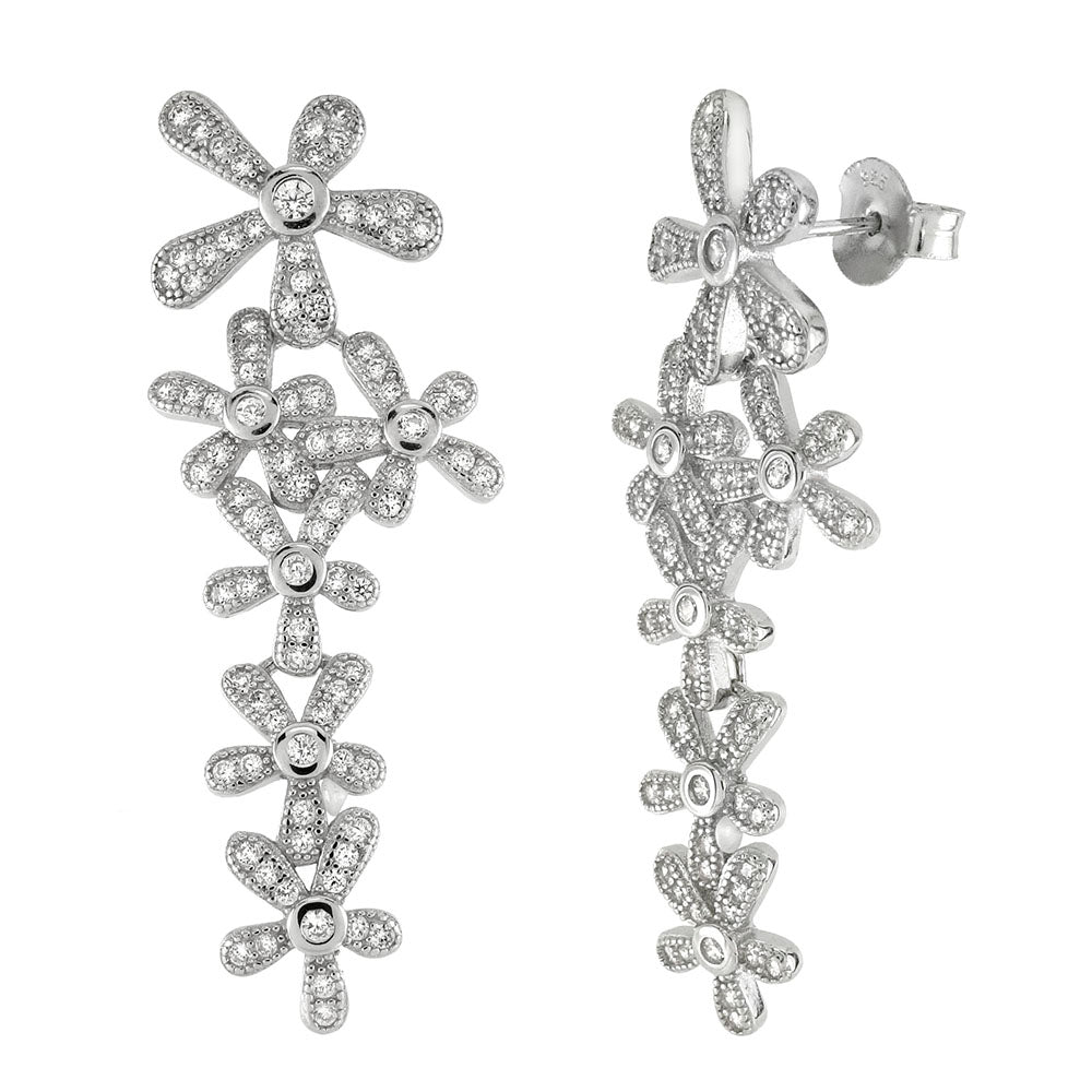 Sterling Silver CZ Dangle Rhodium Earrings