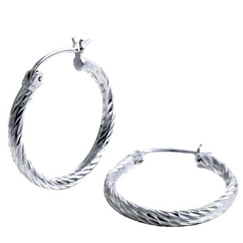 Sterling Silver Diamond Cut Hoop Earrings