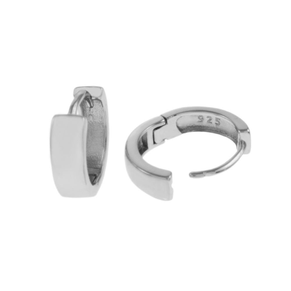 .925 Sterling Silver Rhodium Huggie Hoop Earrings