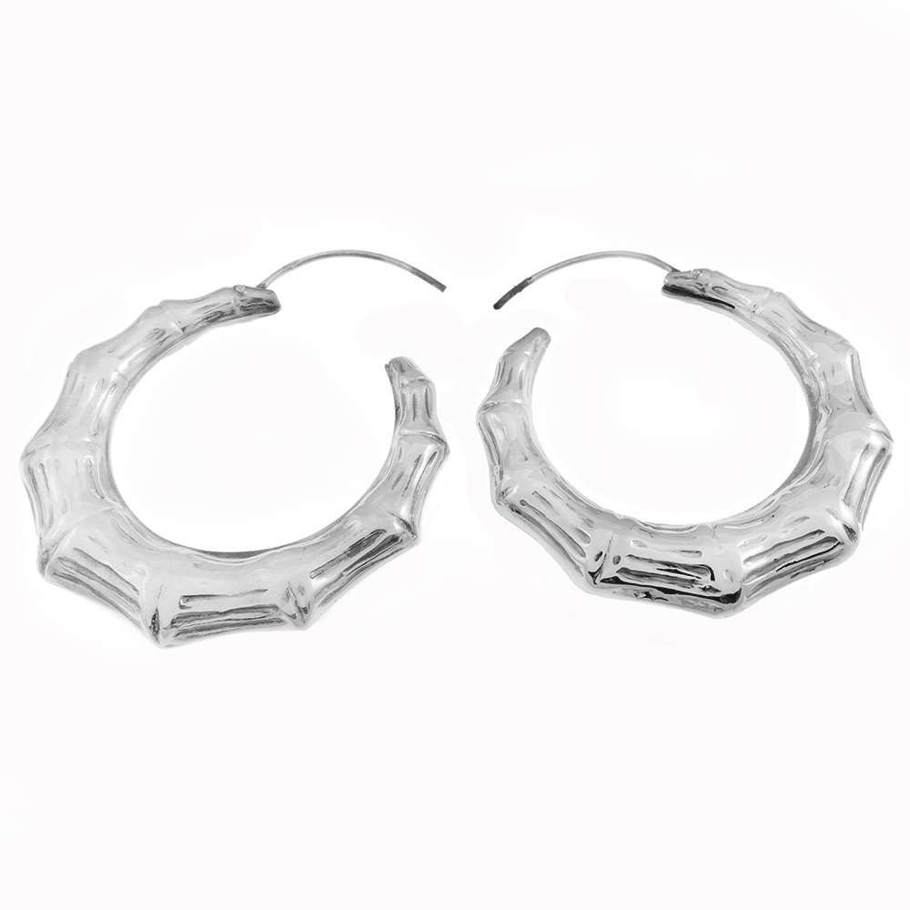 Sterling Silver Bamboo Hoop Earrings