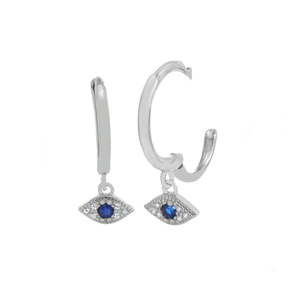 Evil Eye with Rhodium Huggie Hoop Earrings CZ Earrings