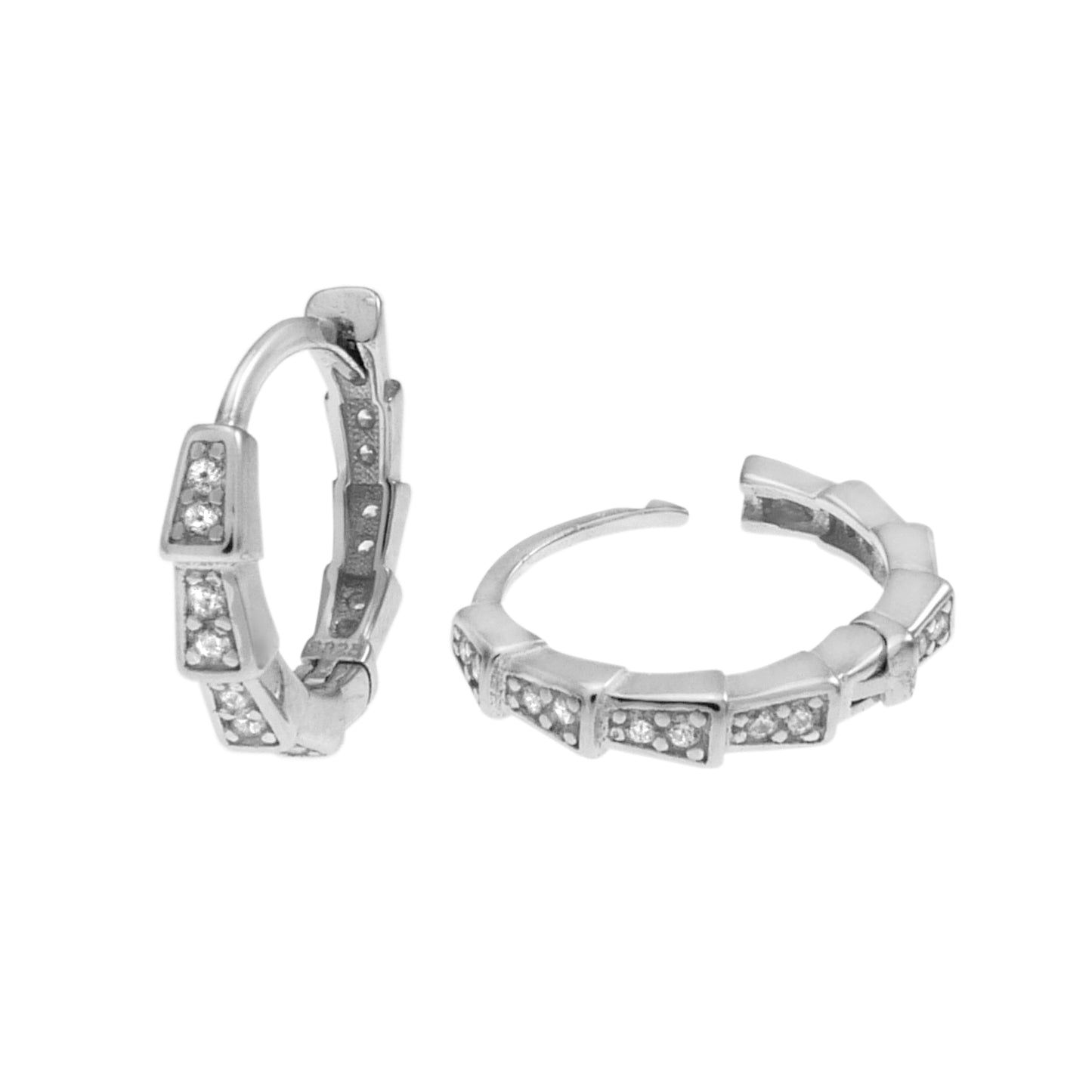 Sterling Silver Rhodium CZ Huggie Hoop Earrings