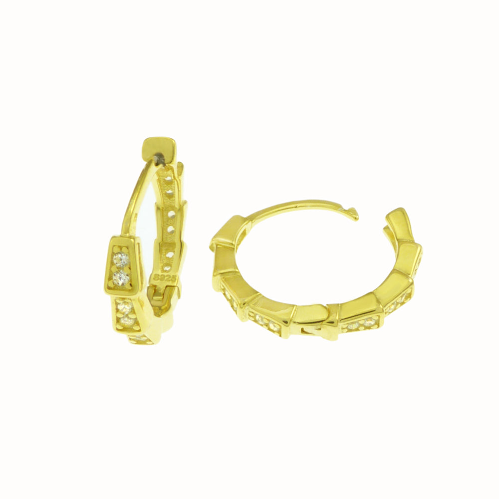 Gold Plated Sterling Silver CZ Huggie Hoop Earrings