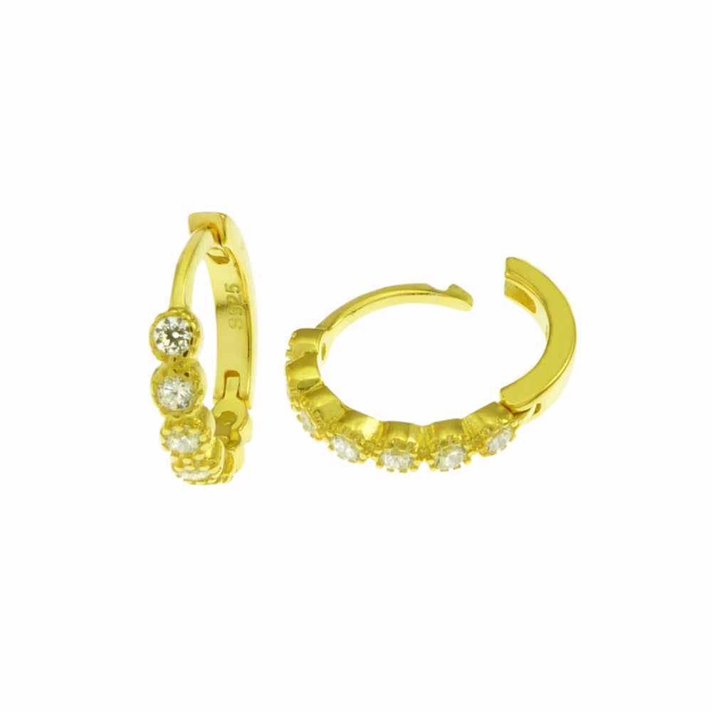 Gold Plated Sterling Silver CZ Huggie Hoop Earrings