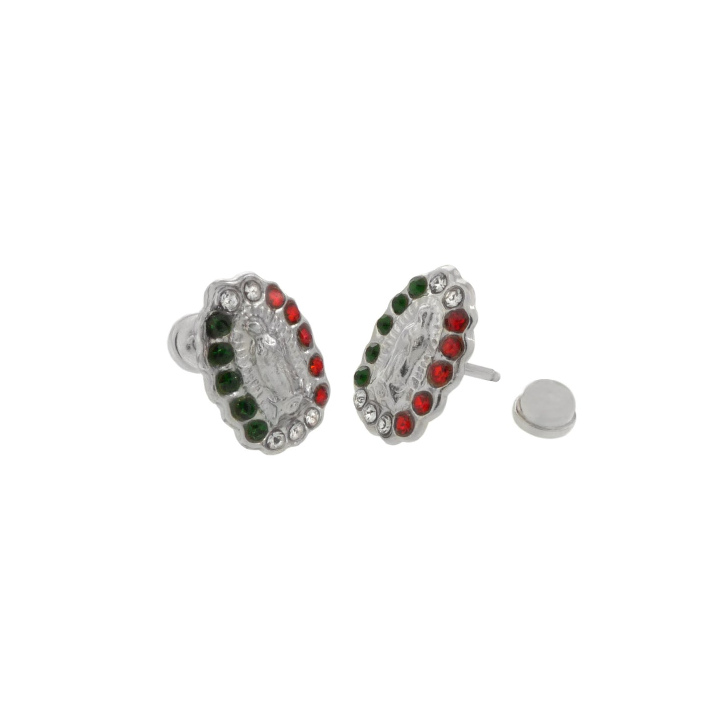 Sterling Silver Lady of Guadalupe - Color CZ Stud Earrings with Screw Back