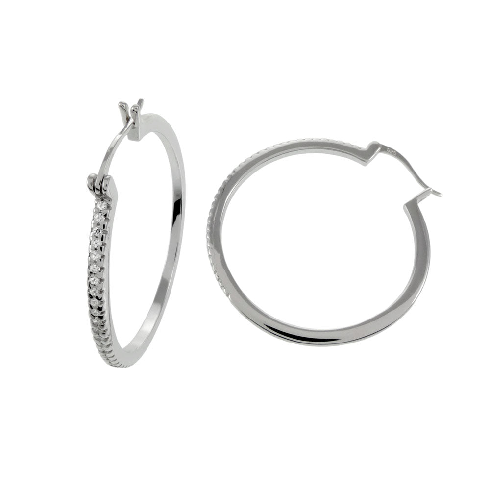 Micro Pave CZ Rhodium Hoop Earrings