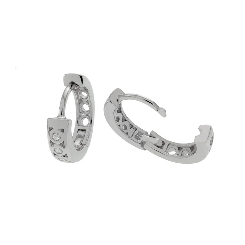 Sterling Silver Rhodium Plated CZ Huggie Hoop Earrings