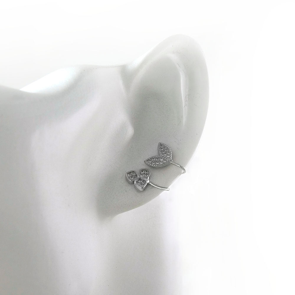 Sterling Silver CZ Flower Ear Cuff Earrings