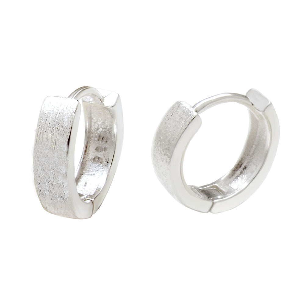 Sterling Silver Satin Finished Huggie Hoop Earrings