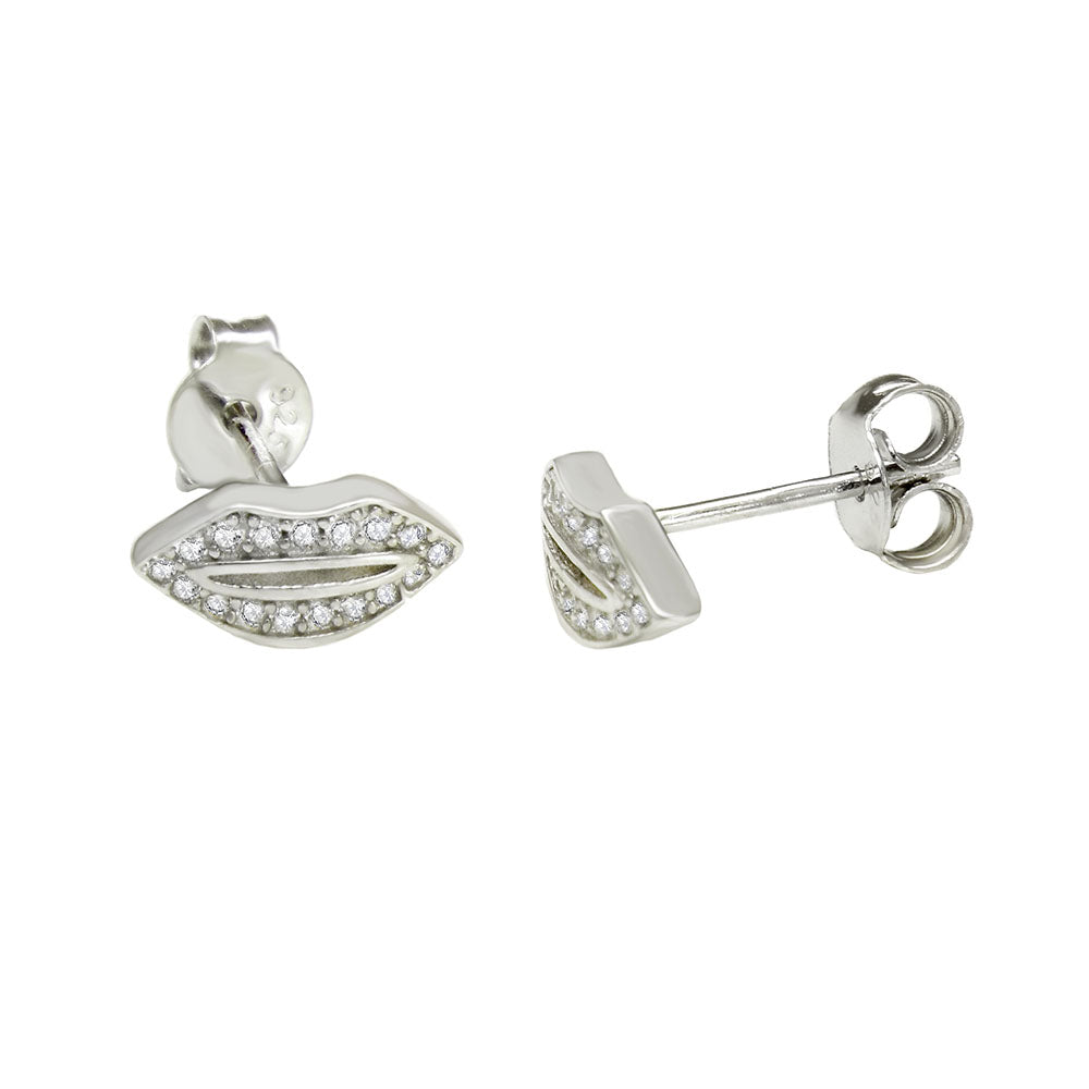 Pave CZ Lip Sterling Silver Stud Earrings