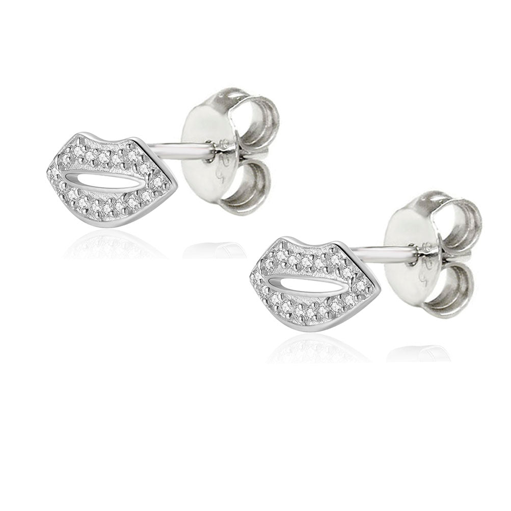 Pave CZ Lip Sterling Silver Stud Earrings