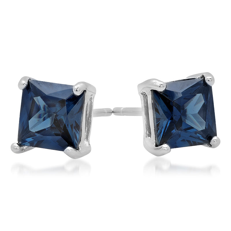 Sterling Silver Square CZ Sapphire Casting Stud Earrings