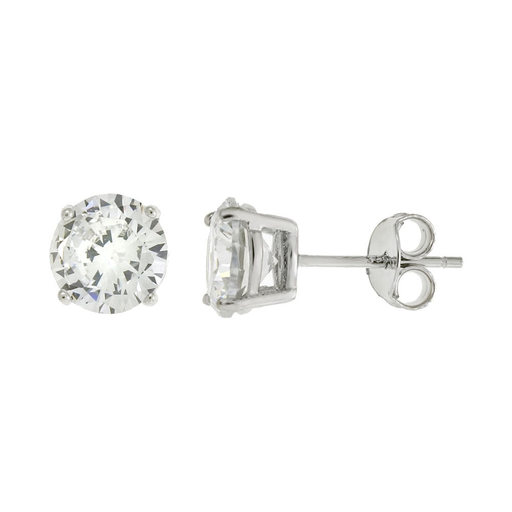 Sterling Silver Round CZ Casting Stud Earrings