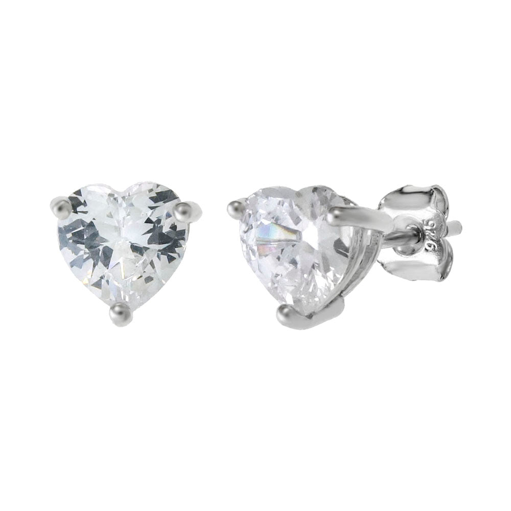 Sterling Silver Cubic Zirconia Heart Casting Stud Earrings