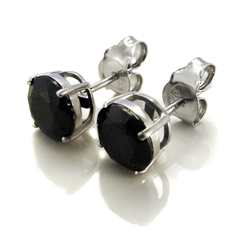 Sterling Silver Round Black CZ Casting Stud Earrings