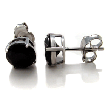 Sterling Silver Round Black CZ Casting Stud Earrings