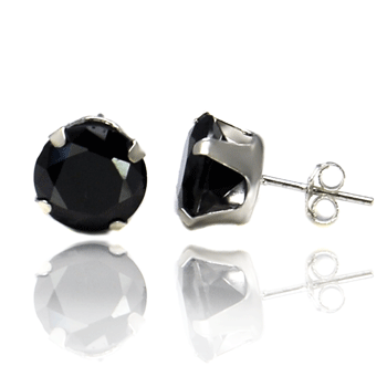 Sterling Silver Round CZ Black Stamping Stud Earrings