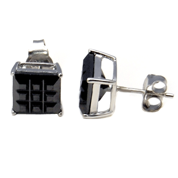 Sterling Silver Square Black CZ Invisible Cut Casting Stud Earrings