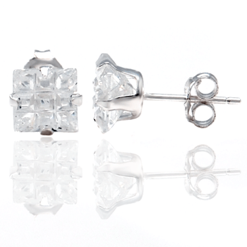 Sterling Silver Square Invisible Cut Snap-On Stud Earrings