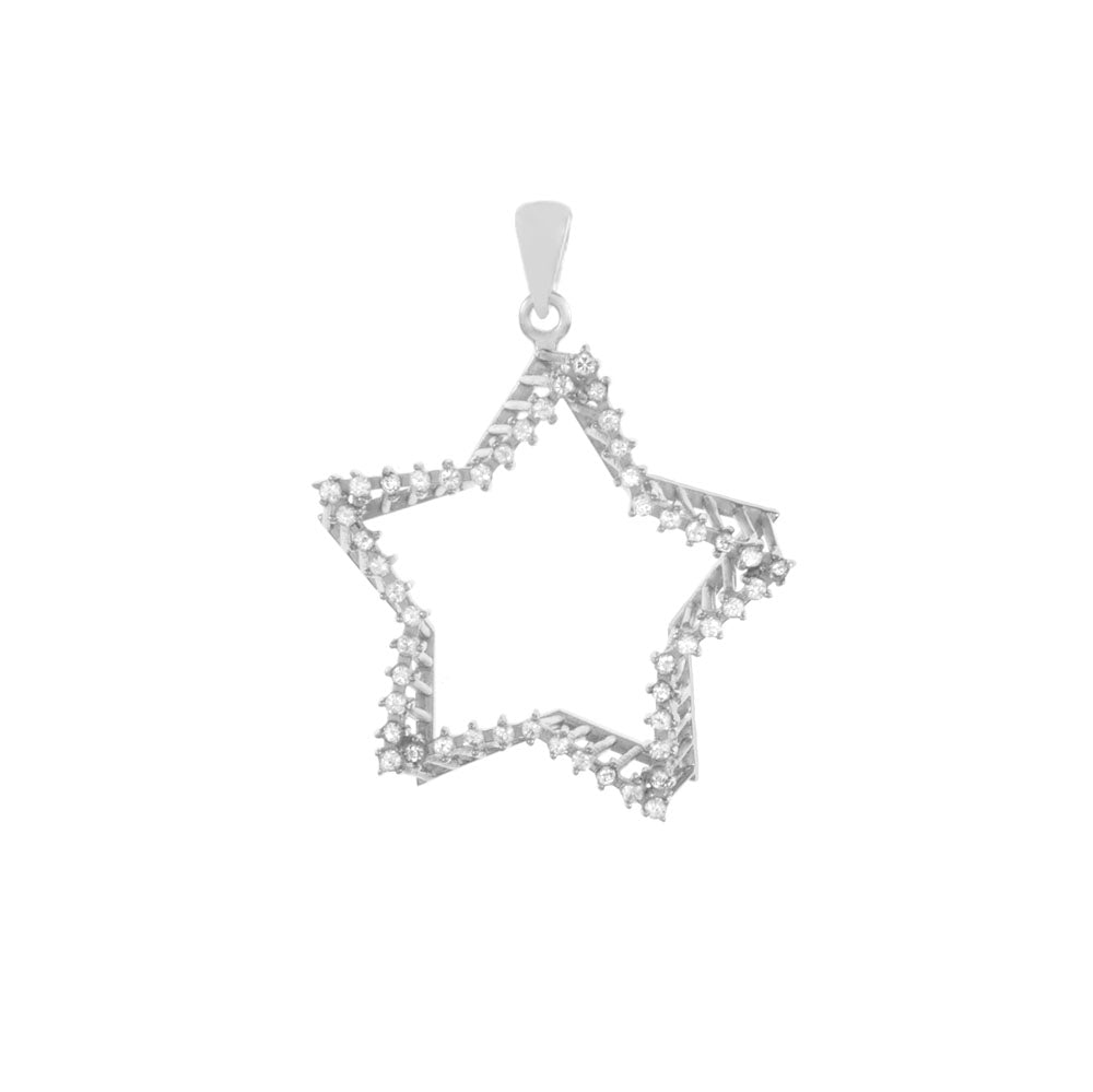 Cutout Star CZ Sterling Silver Rhodium Pendant