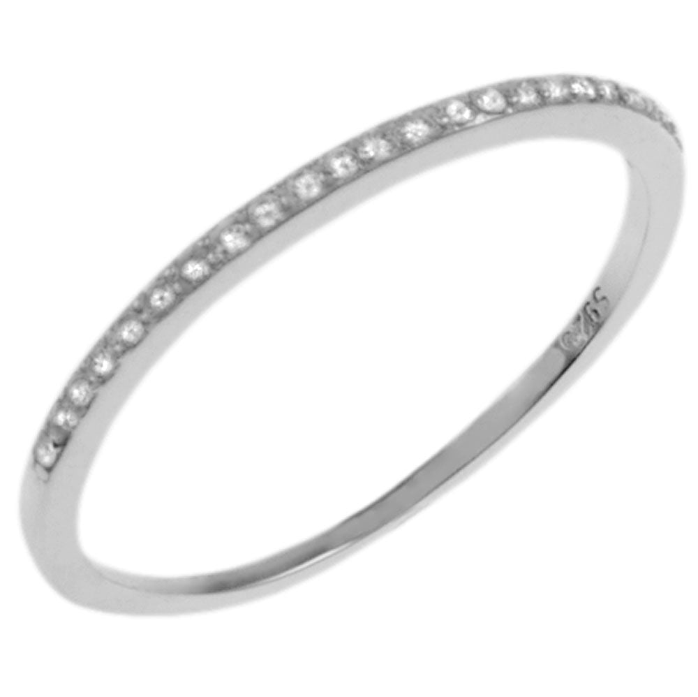 1.5mm Round CZ Sterling Silver Rhodium Band Ring