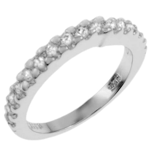 Prong Set CZ Sterling Silver Rhodium Band Ring