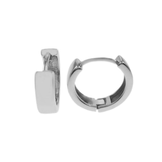 .925 Sterling Silver Rhodium Huggie Hoop Earrings