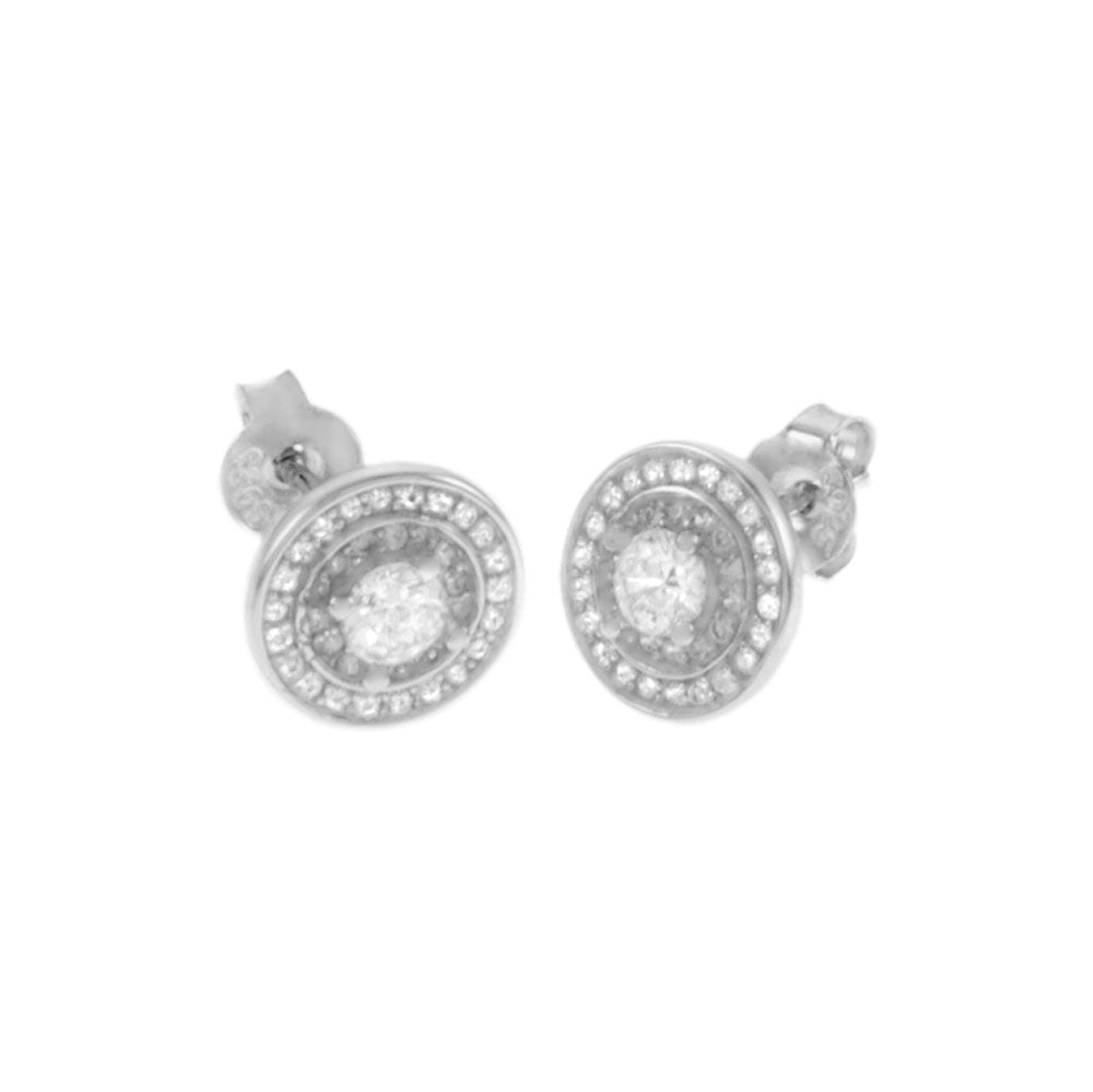 Center 3.5mm Round Halo Rhodium Stud Earrings