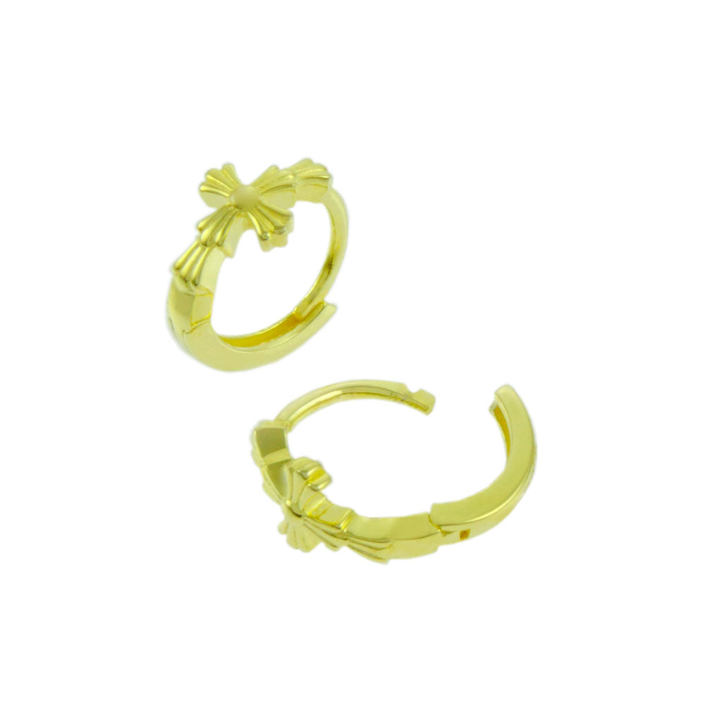 Sterling Silver Gold Plated Cross Huggie Hoop Earrings