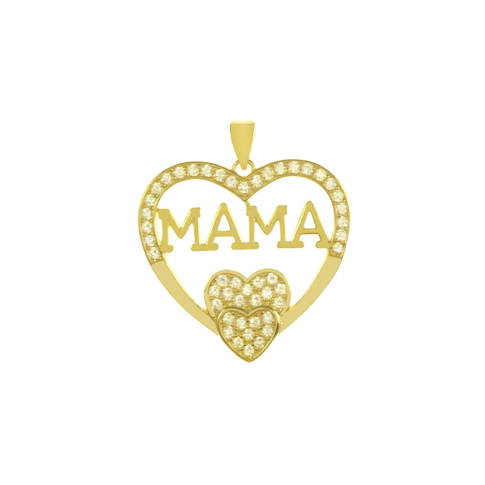 MAMA CZ Heart Sterling Silver Gold Plated Pendant