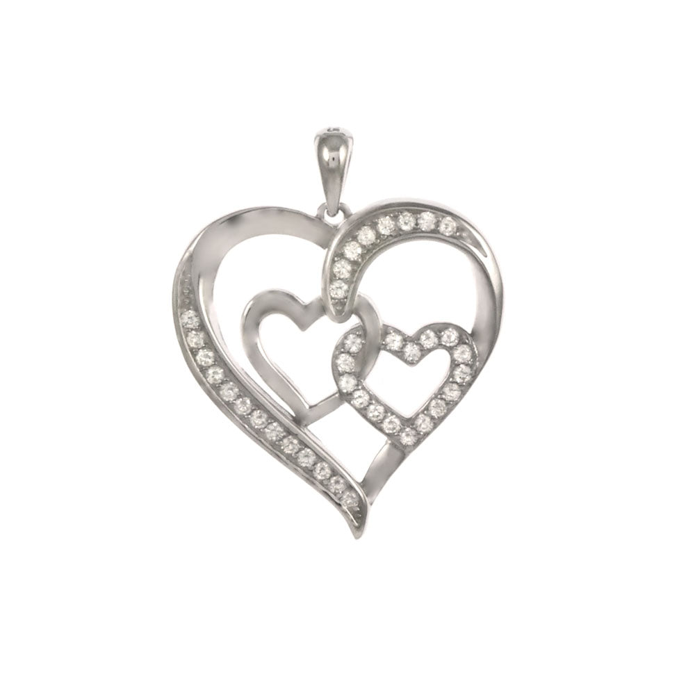 CZ Heart Sterling Silver Rhodium Pendant