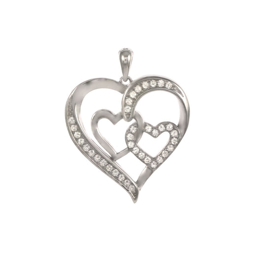 CZ Heart Sterling Silver Rhodium Pendant