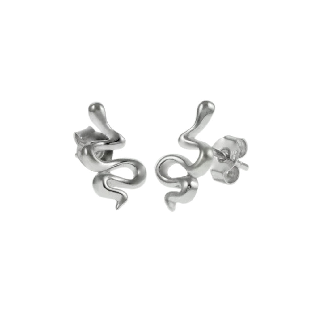Snake Sterling Silver Rhodium Stud Earrings