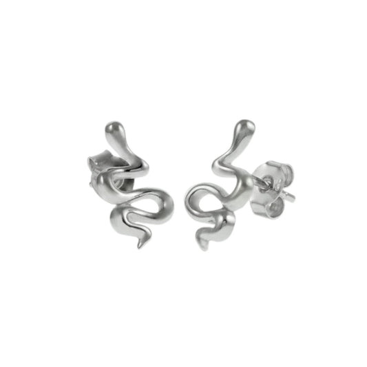 Snake Sterling Silver Rhodium Stud Earrings