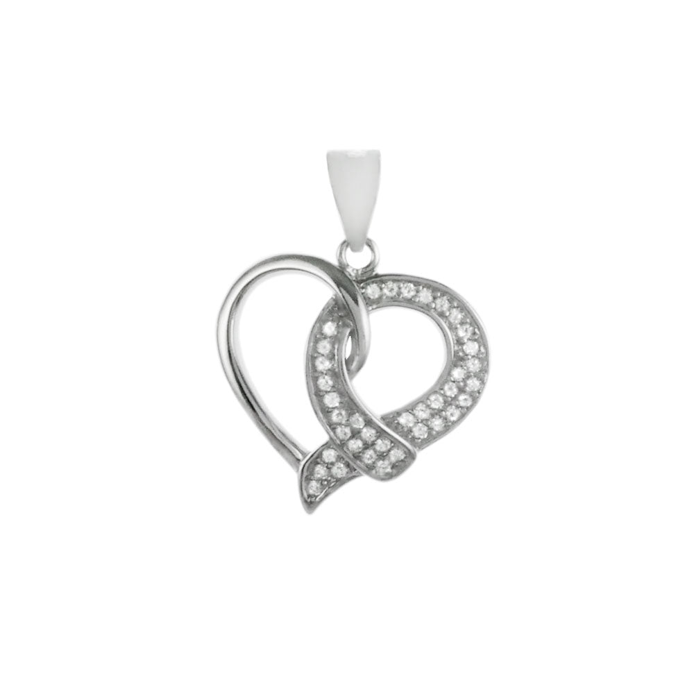 CZ Heart Sterling Silver Rhodium Pendant