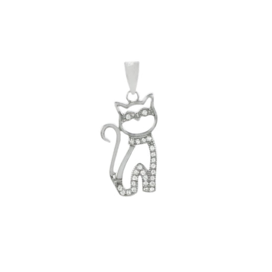 Sitting Cat Sterling Silver Rhodium Pendant