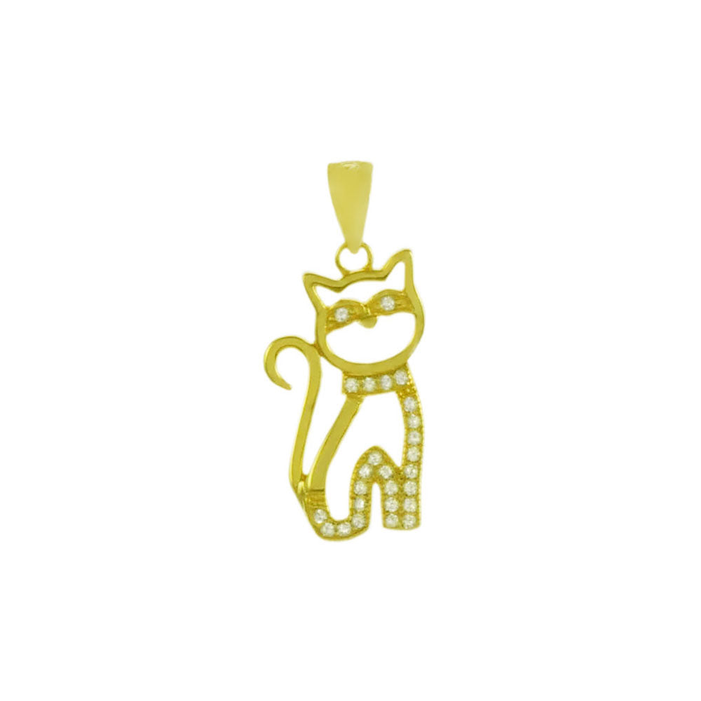 Sitting Cat Sterling Silver Gold Plated Pendant