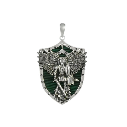 Saint Michael with Malachite Oxidized Pendant