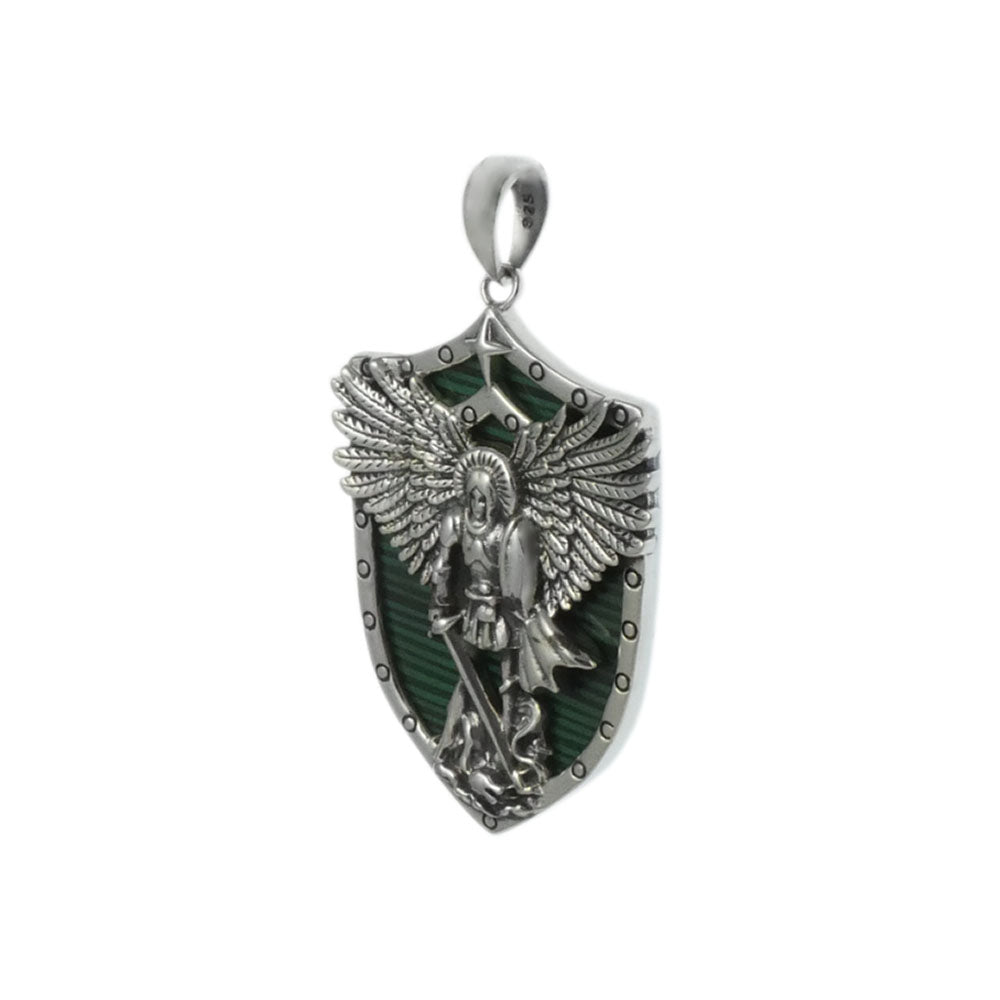 Saint Michael with Malachite Oxidized Pendant